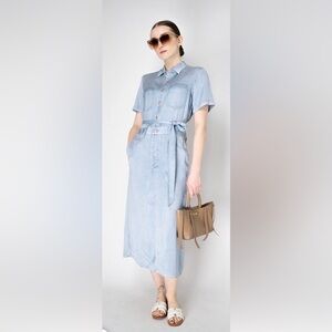 RAG & BONE MIRAMAR SATIN SHIRT DRESS IN LIGHT BLUE DENIM PRINT
